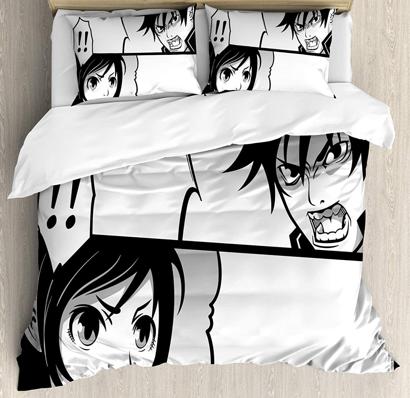Price:$114.99 UP Anime 3 Pieces King Bedding Sets, Home Comforter Duvet Quilt Cover Sets, 2 Decorative Pillowcases, Bedspread for Childrens/Kids/Teens/Adults(Japanese Comics Strip with Boy and Girl Fight S) : Home & Kitchen