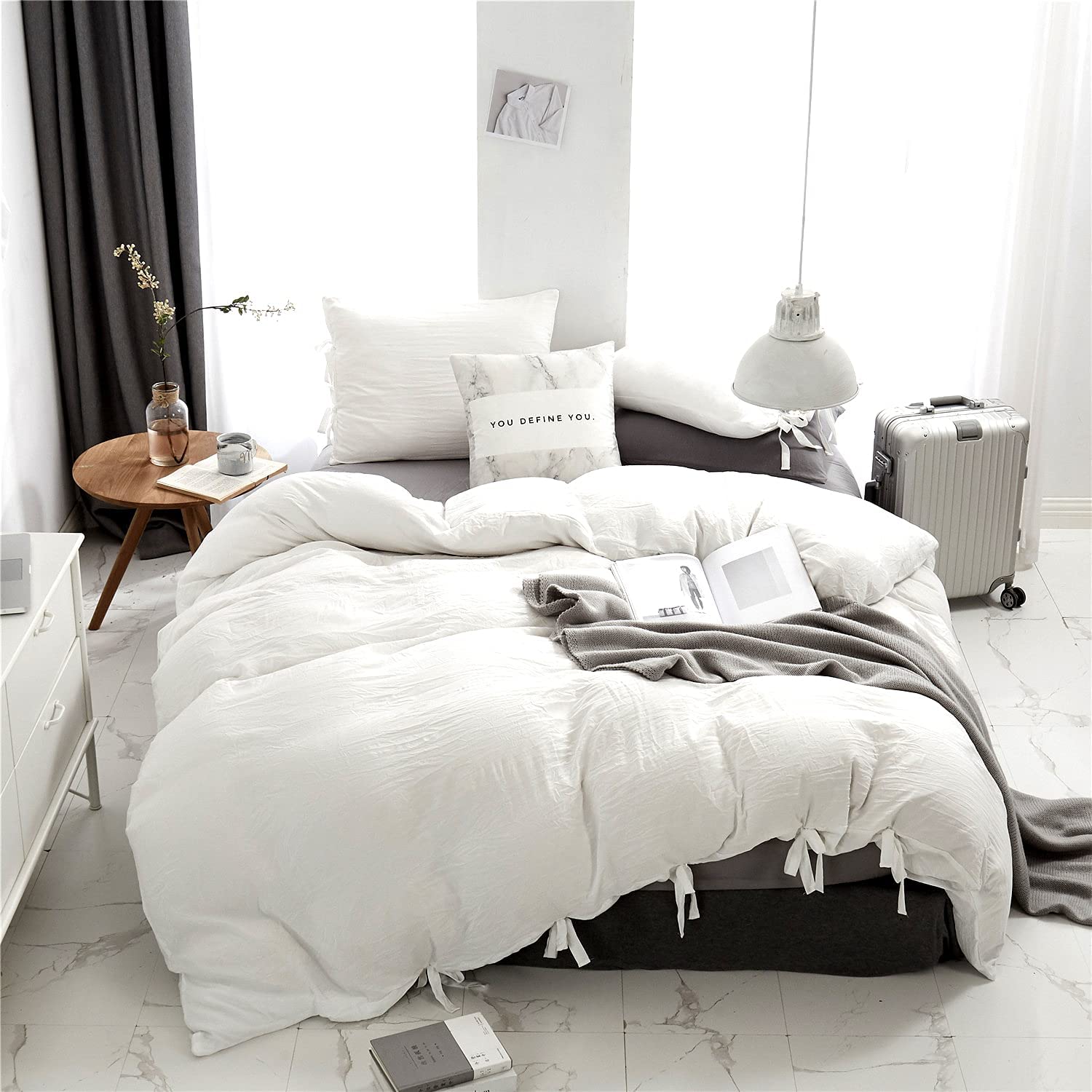 Price:$19.99 Duvet Cover with Bow Bedding Bow Duvet Cover Set with Butterfly Tie Straps Fringe Luxury 100% Super Soft Microfiber 3 Piece Comforter Cover Set Includes 2 Pillow Shams Whtie Queen : Home & Kitchen