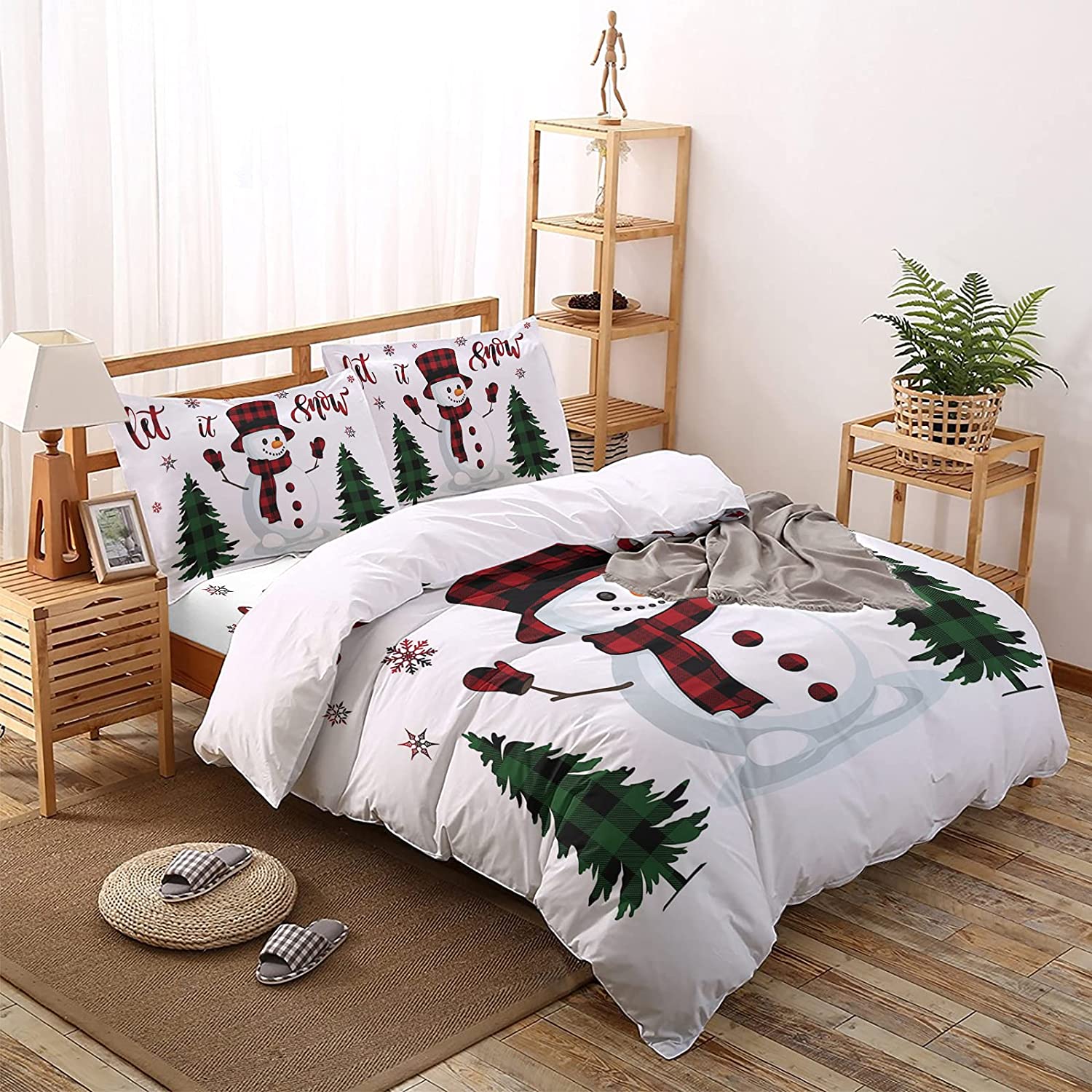 Price:$129.99 Piece Duvet Cover Set- Merry Christmas Cute Snowman Wear Red Buffalo Check Hat Snowflake Xmas Tree Ultra Soft Comforter Cover Bedding Set with Zipper and Corner Ties for Kids/Adults, King Size : Home & Kitchen