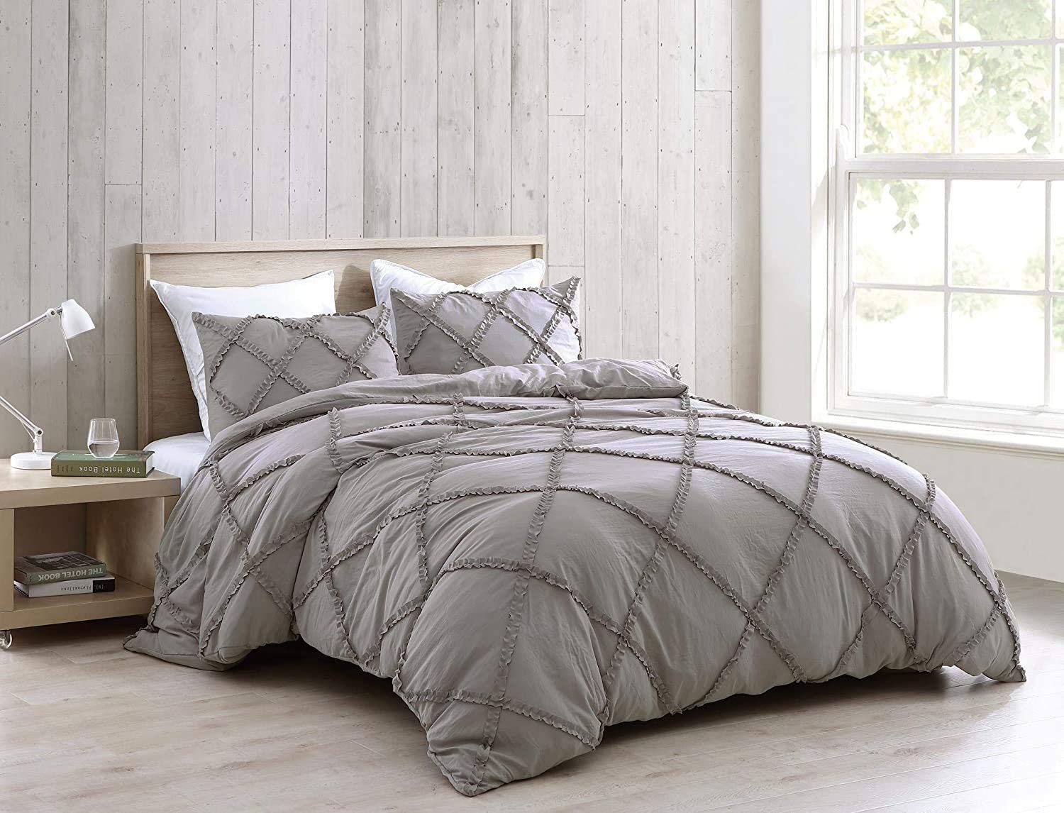 Price:$24.99 Collection Vivian 3-Piece Diamond Ruffle Trim Duvet Cover Set - Hypoallergenic Soft Washed Microfiber Comforter Cover with Button Closure and Corner Ties - King, Gray : Home & Kitchen