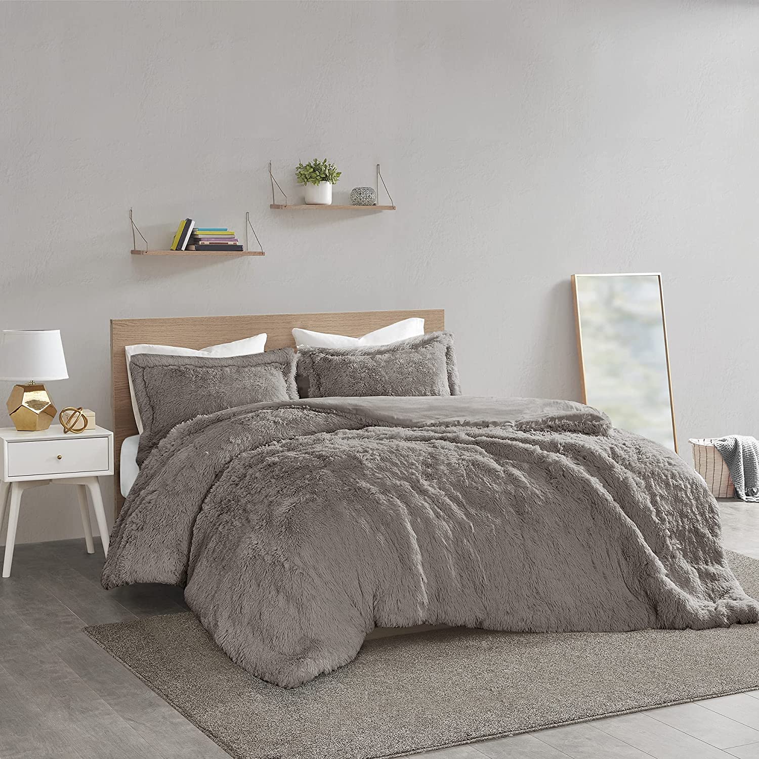 Price:$45.68 Design Malea Shaggy Duvet with Quilted Box Design, Long Faux Fur Comforter Cover Cozy Bedding Set, Matching Shams, (Insert Not Included) Twin, Grey 2 Piece, 66x90 : Home & Kitchen