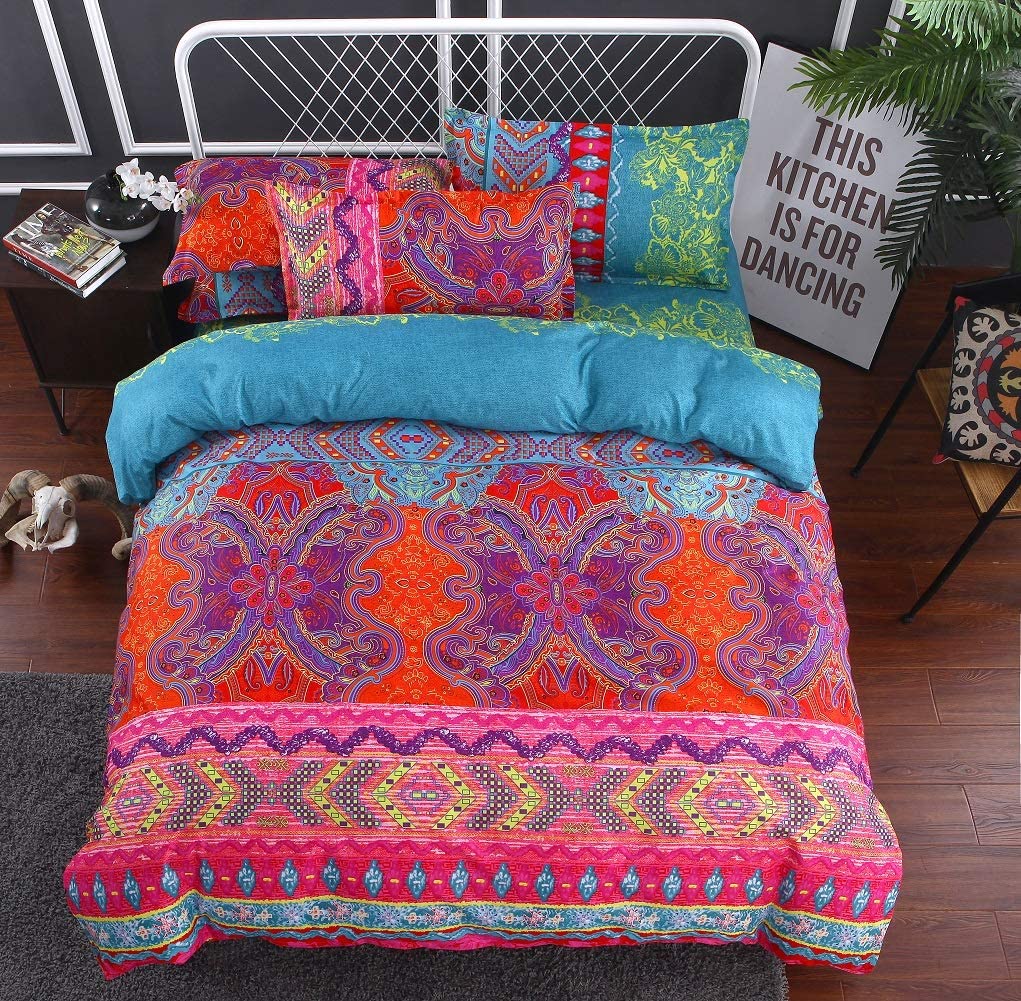 Price:$27.99 Duvet Cover,Lightweight Microfiber Ethnic Boho Mandala Retro Bedding Set,3 Pieces Red Sea Orange Coral Modern Geo Aztec Printing with Zipper Closure,Hotel Quality and Easy Care(Queen,Boho) : Home & Kitchen