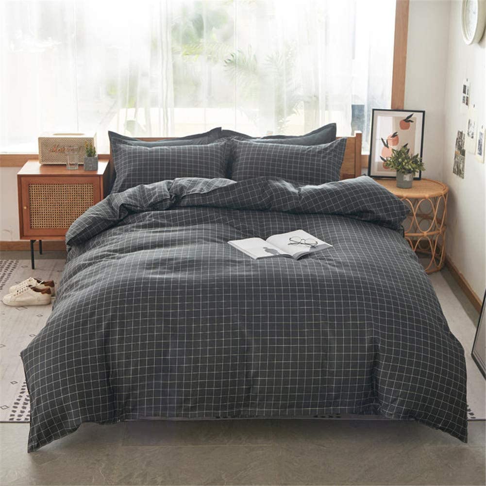 Price:$37.99 Dark Gray Grid Bedding Sets Duvet Cover Soft Microfiber Bedding Quilt Sets Adult Teens Men Soft Breathable Warm Boys Comforter Sets with 2 Pillowcases King (104"x90") : Home & Kitchen