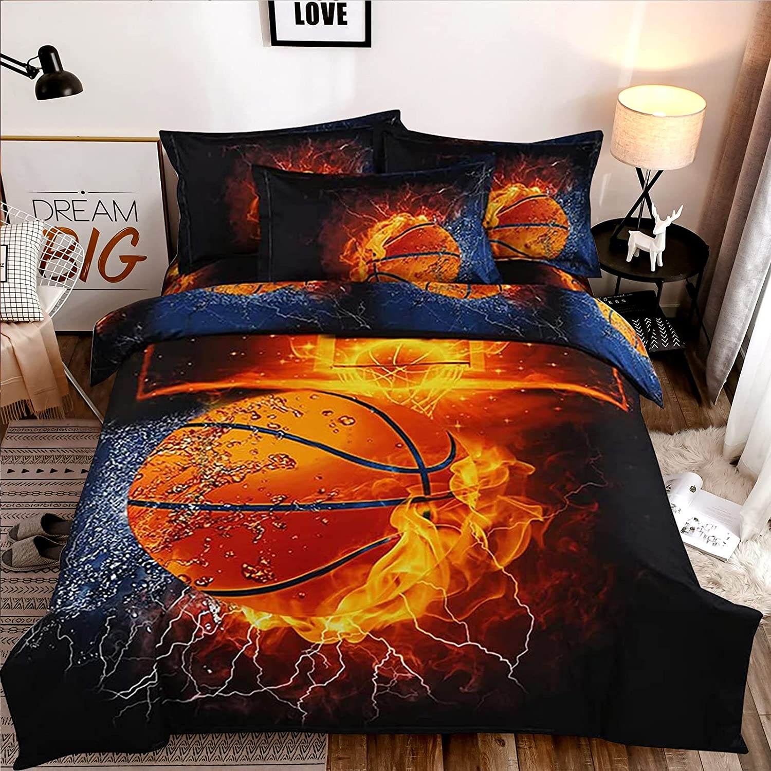 Price:$32.99 3D Duvet Cover Sets Twin Size Sports Basketball Fire Pattern Kids Bedding Set Ultra Soft Quilt Cover for Boys and Teens (1 Duvet Cover Set + 2 Pillowcases) (Twin, Basketball Fire) NO Comforter : Home & Kitchen