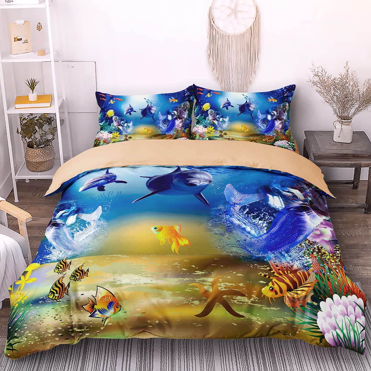 Price:$26.99 Life Duvet Cover Twin Dolphin Underwater World Mermaid Bedding Set for Kids Children 2 Pieces Microfiber Comforter Cover Set with 1 Pillowcase Twin Size 68"x86" : Home & Kitchen
