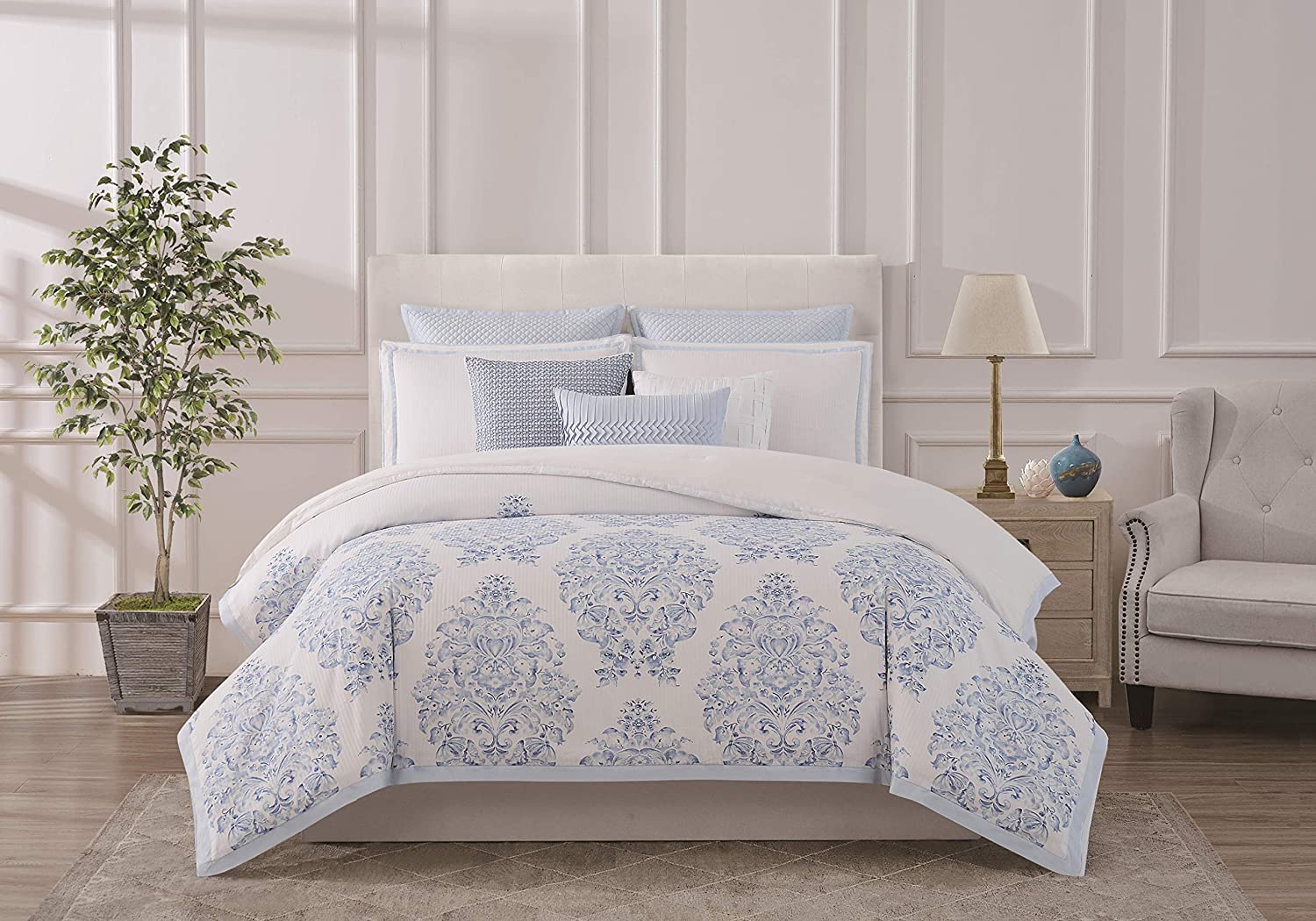 Price:$171.71 - Queen 3 Piece Duvet Cover + Sham Set - Meribel Collection - White/Blue : Home & Kitchen