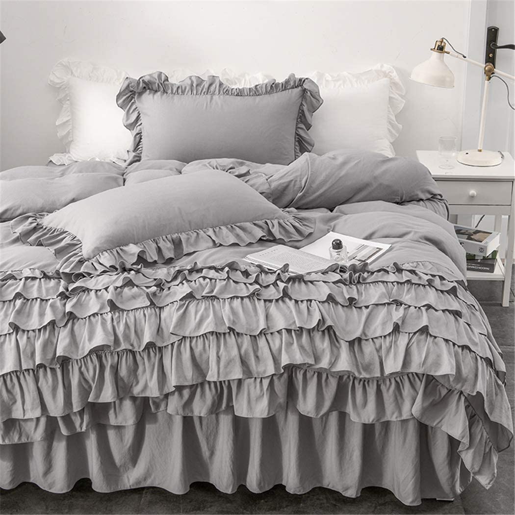 Price:$45.99 Waterfall Ruffle Duvet Cover Queen 3 Piece Shabby Chic Bedding Solid Color Soft and Breathable with Zipper Closure & Corner Ties : Home & Kitchen