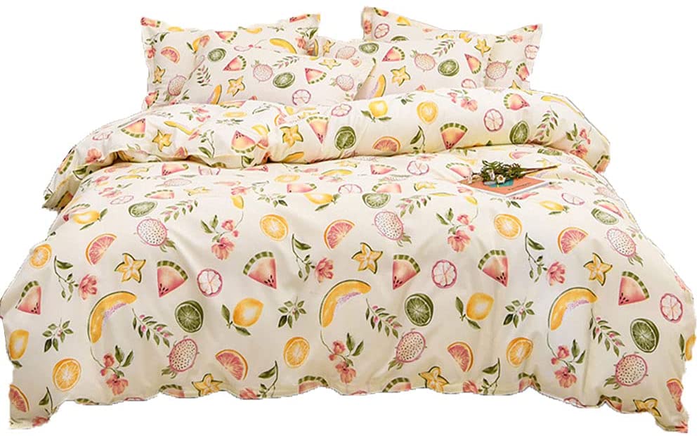 Price:$35.50 4pcs Kinds of Fruit Duvet Cover Set Twin Size Watermelon Orange Mango Dragon Fruit Pattern Bedding Set Kids Grils Teens Gift Zipper Closure (No Comforter) : Home & Kitchen