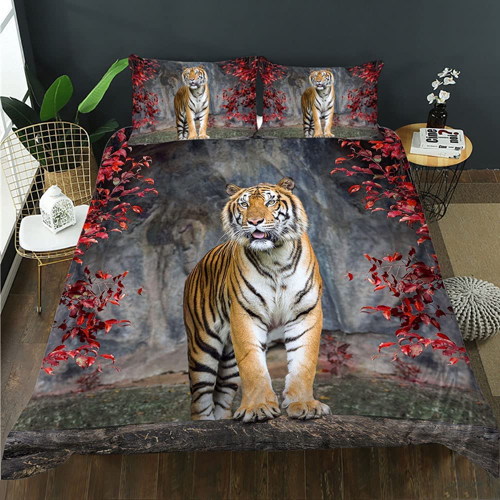 Price:$25.90 3D Printing Big cat Bedding Set Full Size Tiger Print for Kids Boys Teens Duvet Cover Set 3 Pieces.(BFC18,Twin) : Home & Kitchen