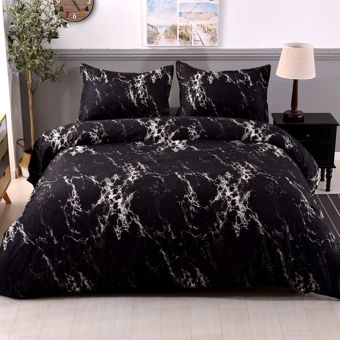 Price:$31.99 Lightweight Microfiber Bedding Duvet Cover Set, Marble Pattern (Black, Queen) : Home & Kitchen