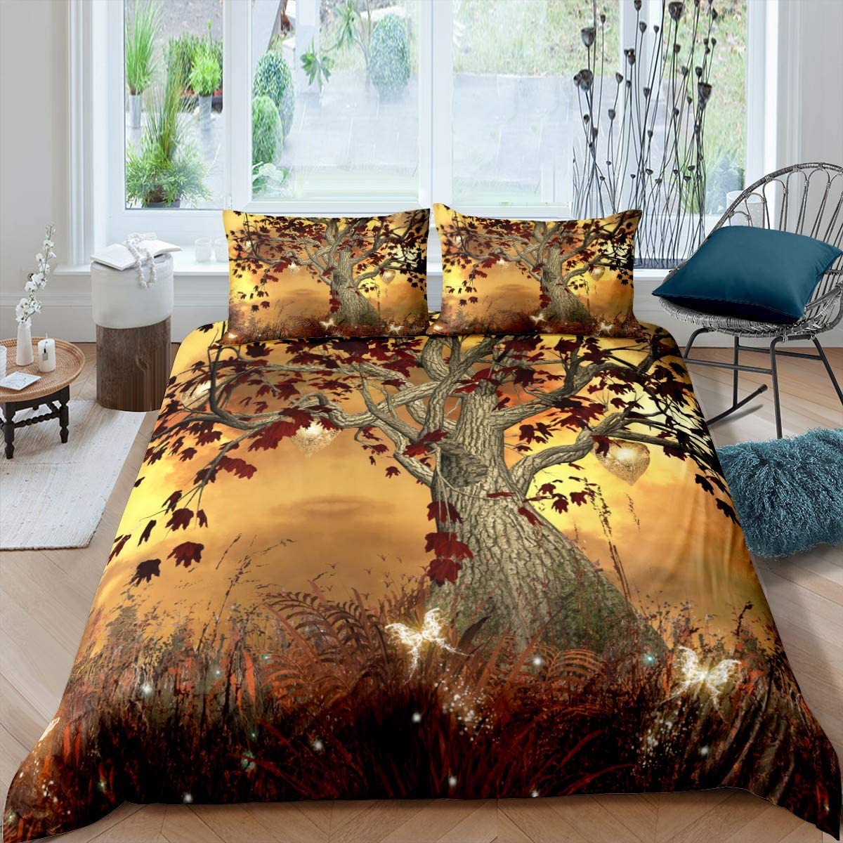 Price:$42.75 Tree of Life Duvet Cover Set Natural Scenery Bedding Set Kids Boys Girls Adults Botanical Branches Comforter Cover Autumn Leaves Quilt Cover Bedroom Collection 3Pcs Queen Size : Home & Kitchen