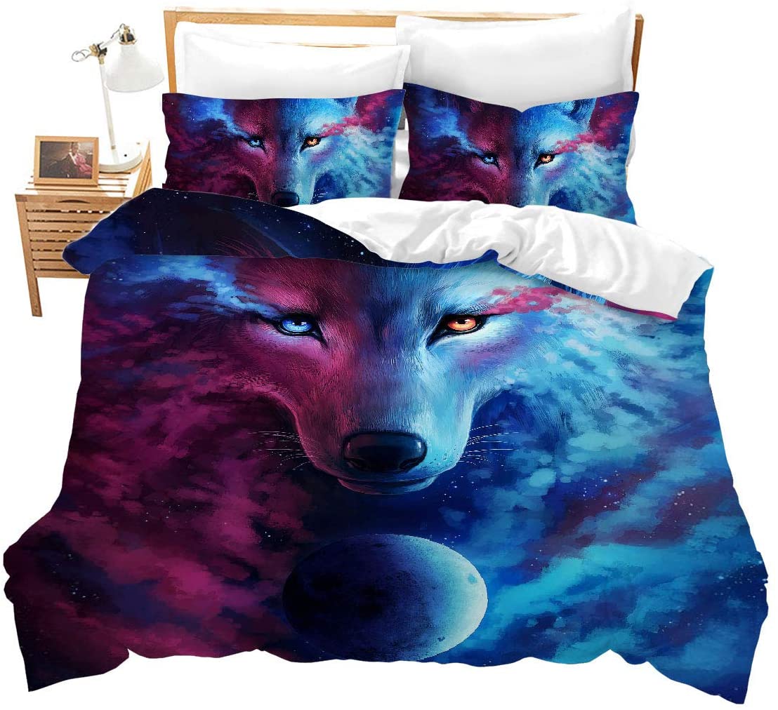 Price:$39.00 Wolf Printed Bedding Set 3D Animal Theme Duvet Cover Set Retro Cool Wild Wolf Bedding Duvet Cover Cartoon Comforter Cover Pink Blue Purple Galaxy Bedspread (Twin) : Home & Kitchen