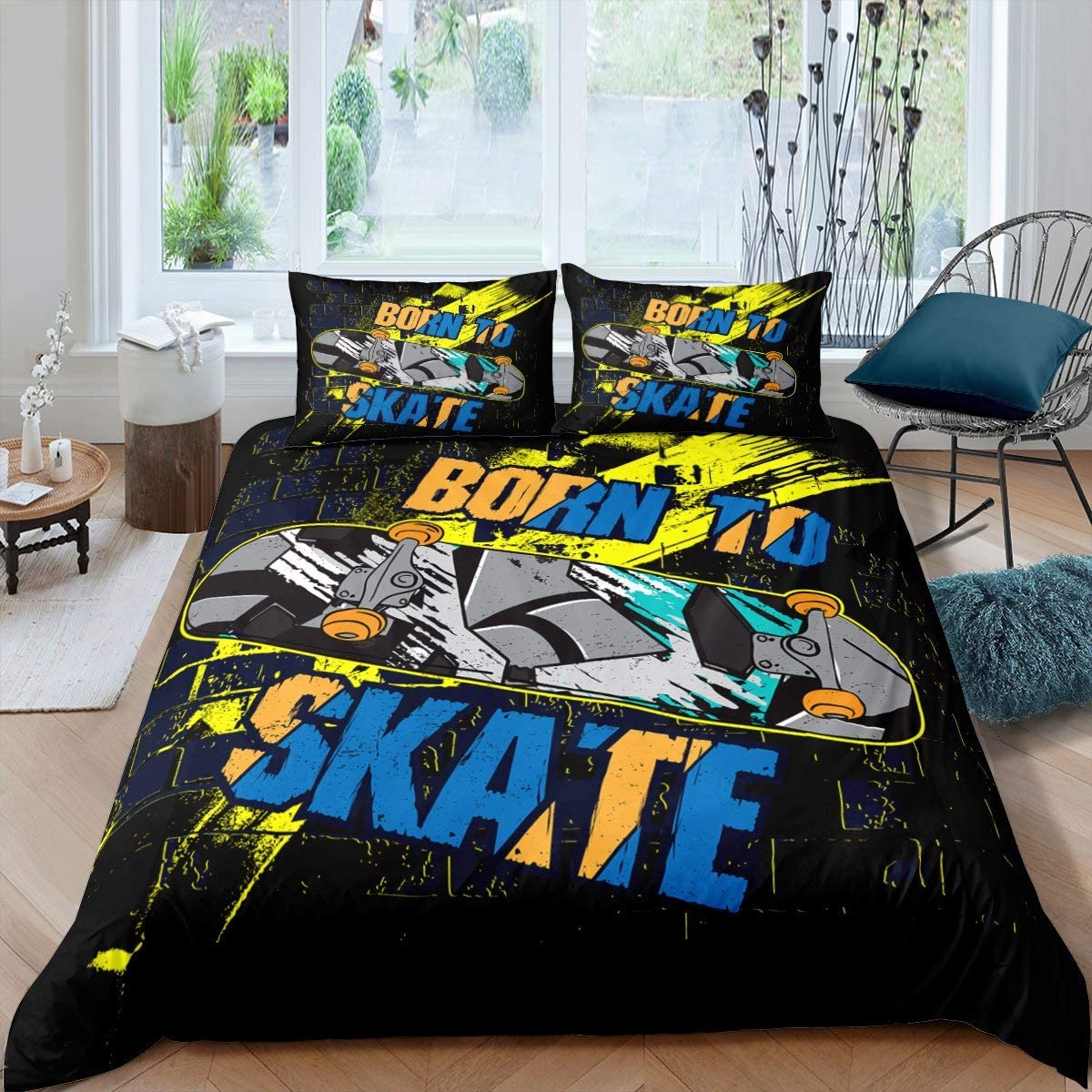 Price:$20.99 Duvet Cover Skateboard Bedding Set for Kids Son Teens Youth Extreme Sports Theme Comforter Cover Hipster Decor Skate Board Hip Hop Street Culture Full Size 1 Duvet Cover with 2 Pillow Case : Home & Kitchen
