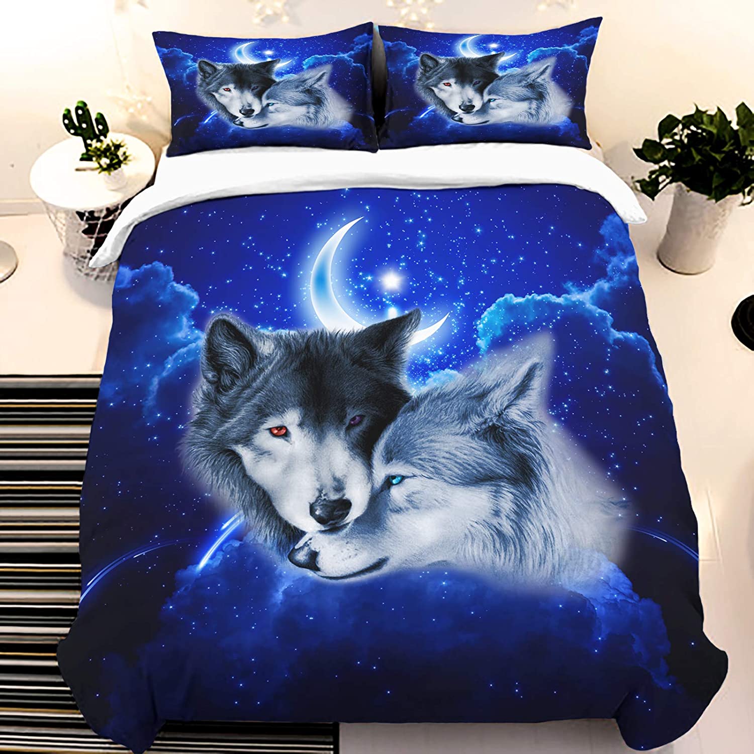Price:$32.99 Wolf Duvet Cover Sets 3D Animal Printed Quilt Cover 3 Pieces Soft Comforter Cover with 2 Pillow Shams Microfiber Bedding Duvet Cover with Zipper Closure Black Queen 90"x90" : Home & Kitchen