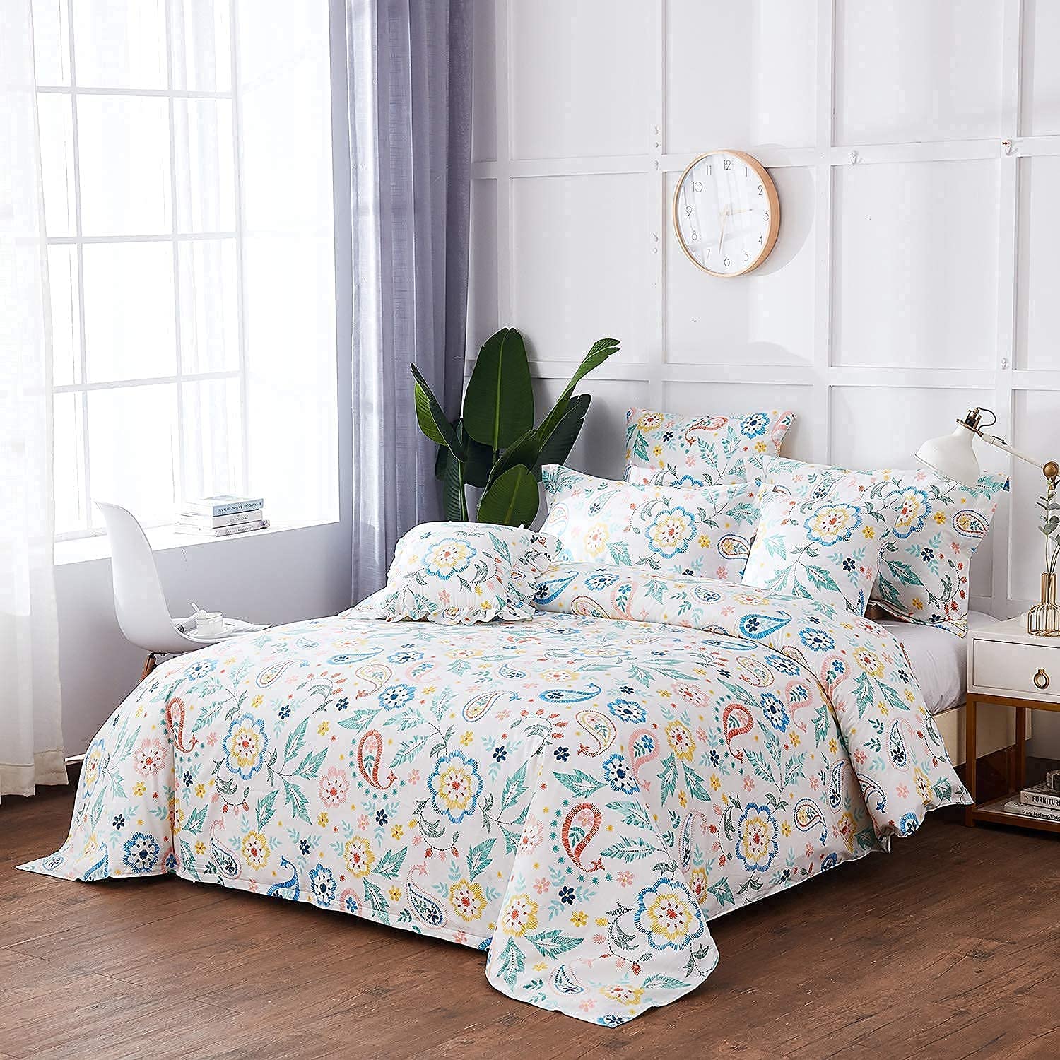 Price:$59.90 Elegant Country Floral Bedding Set Twin Size 100% Cotton Duvet Cover Set Colorful Bedroom Chic Paisley Flower (No Comforter Included) : Home & Kitchen