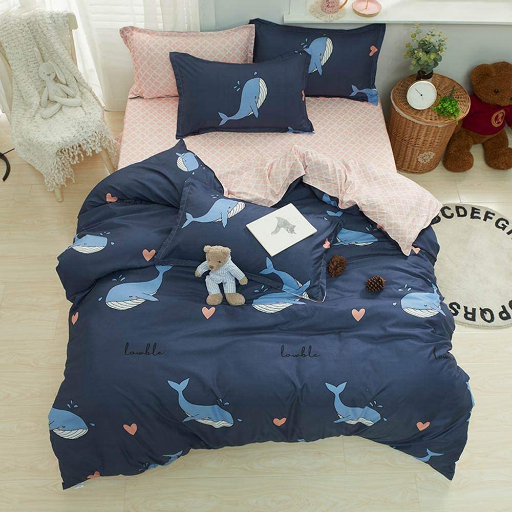 Price:$23.00 Cartoon Grey Blue Whales Duvet Cover Set Bedding Set - Microfiber Polyester Cotton - Duvet Cover,Sheet,Pillow Cases (Queen86x94inch) : Home & Kitchen