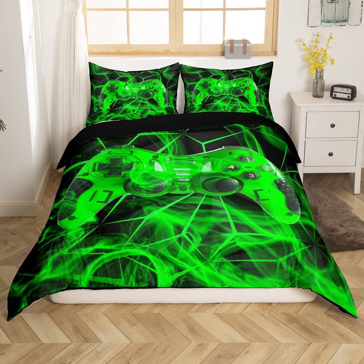Price:$39.00 Bedding Sets For Boys, Gaming Duvet Cover Set Twin Size, Geometric Gamepad Comforter Cover, Reversible Black Smoky Video Games Bed Set For Teen Boys Bedroom,2 Pieces With 1 Pillow Sham Green : Home & Kitchen