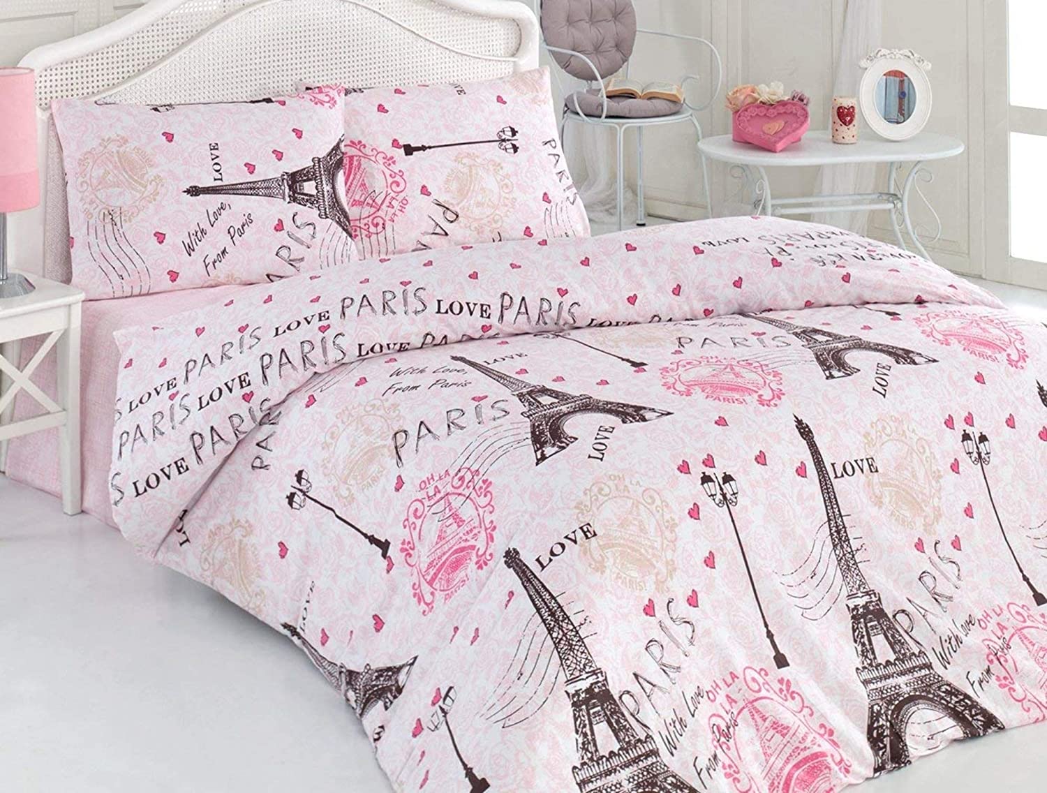 Price:$39.00 Eiffel Tower Love Paris Theme Bedding Duvet Cover Set Twin/Queen Size Comforter Set 3Pcs. (Queen) : Home & Kitchen