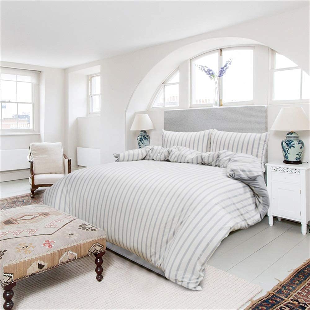 Price:$69.99 Cotton Jersey Duvet Cover Set,100% Cotton Ultra Soft Jersey Knit Stripe Bedding Duvet Cover Set ,3 Pieces (1 Duvet Cover with 2 Pillowshams)- (Queen,Grey Stripe) : Home & Kitchen
