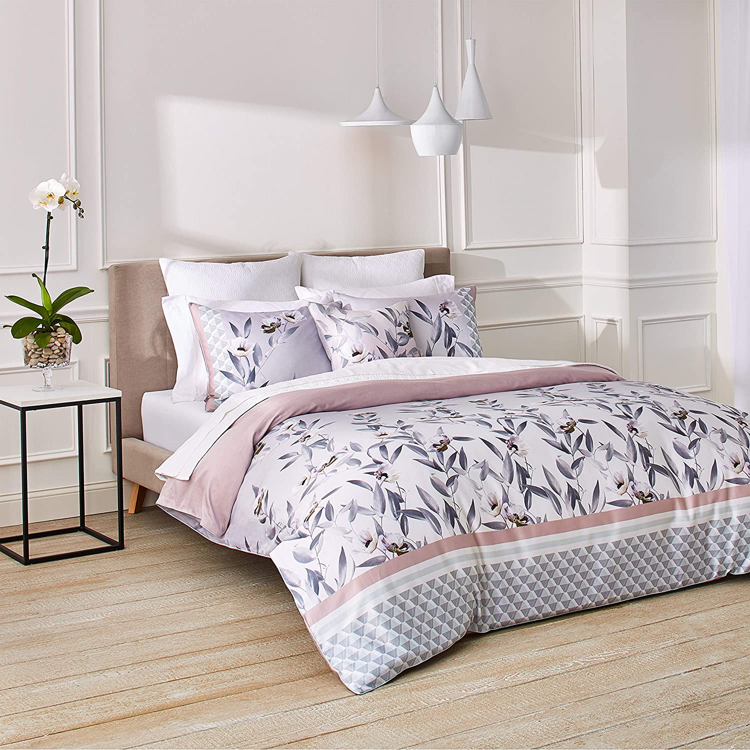 Price:$157.61 Baker Everglade 2-Piece Cotton Sateen Duvet Cover Set w/Shams, Flower Design, 68ʺW x 88ʺL, Twin, Grey : Home & Kitchen