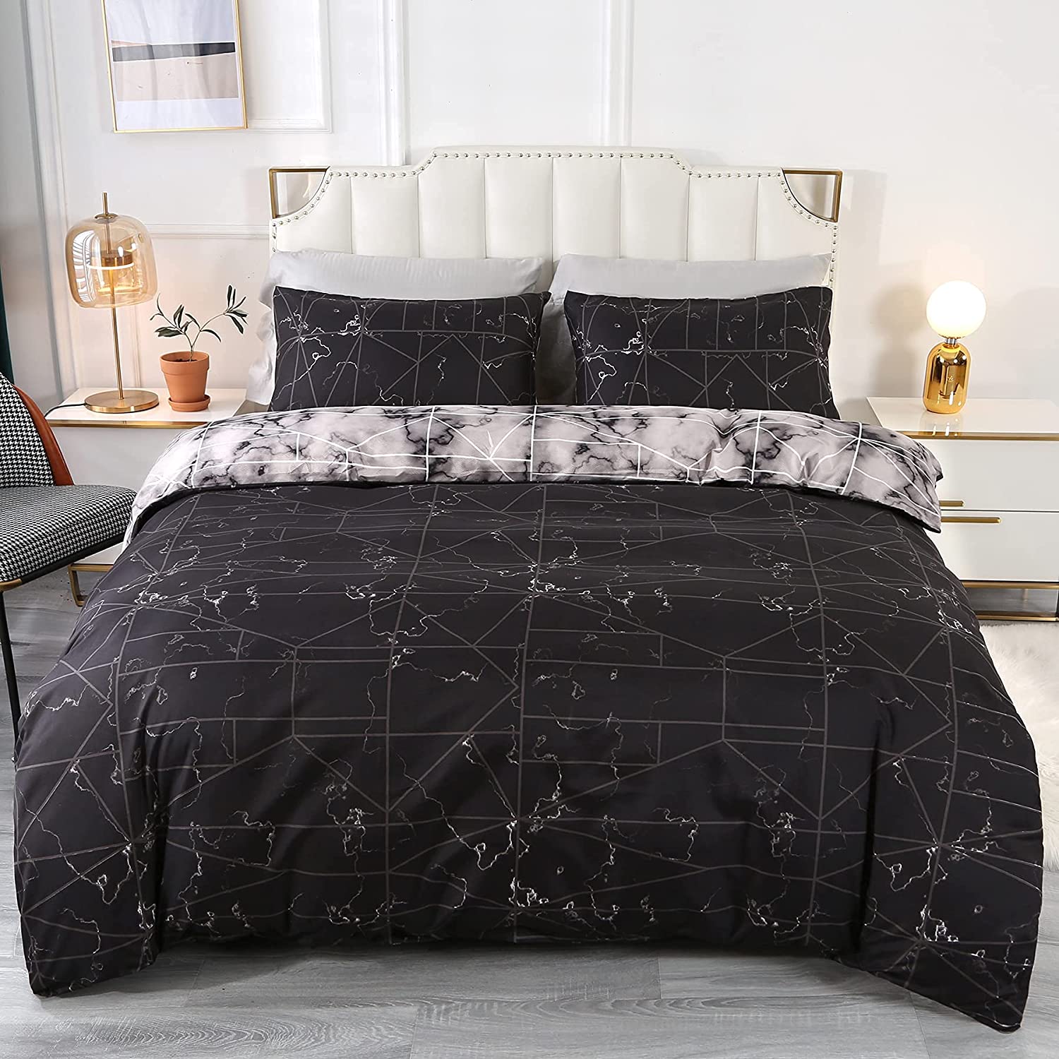 Price:$29.89 Black King Marble Duvet Cover Set Geometric Abstract Comforter Bedding Covers Quilts with Pillowcase for Women Men : Everything Else