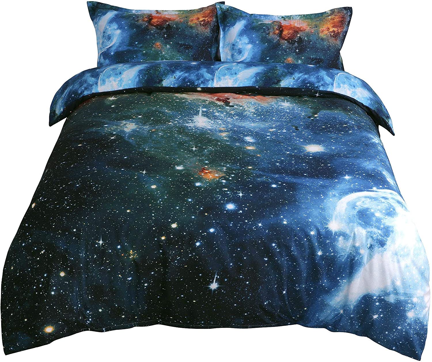 Price:$34.29 3-Piece Galaxies Multicolor Duvet Cover Sets - 3D Printed Space Themed - 100% Polyester - All-Season Reversible Design - Includes 1 Duvet Cover, 2 Pillow Shams,Queen : Home & Kitchen