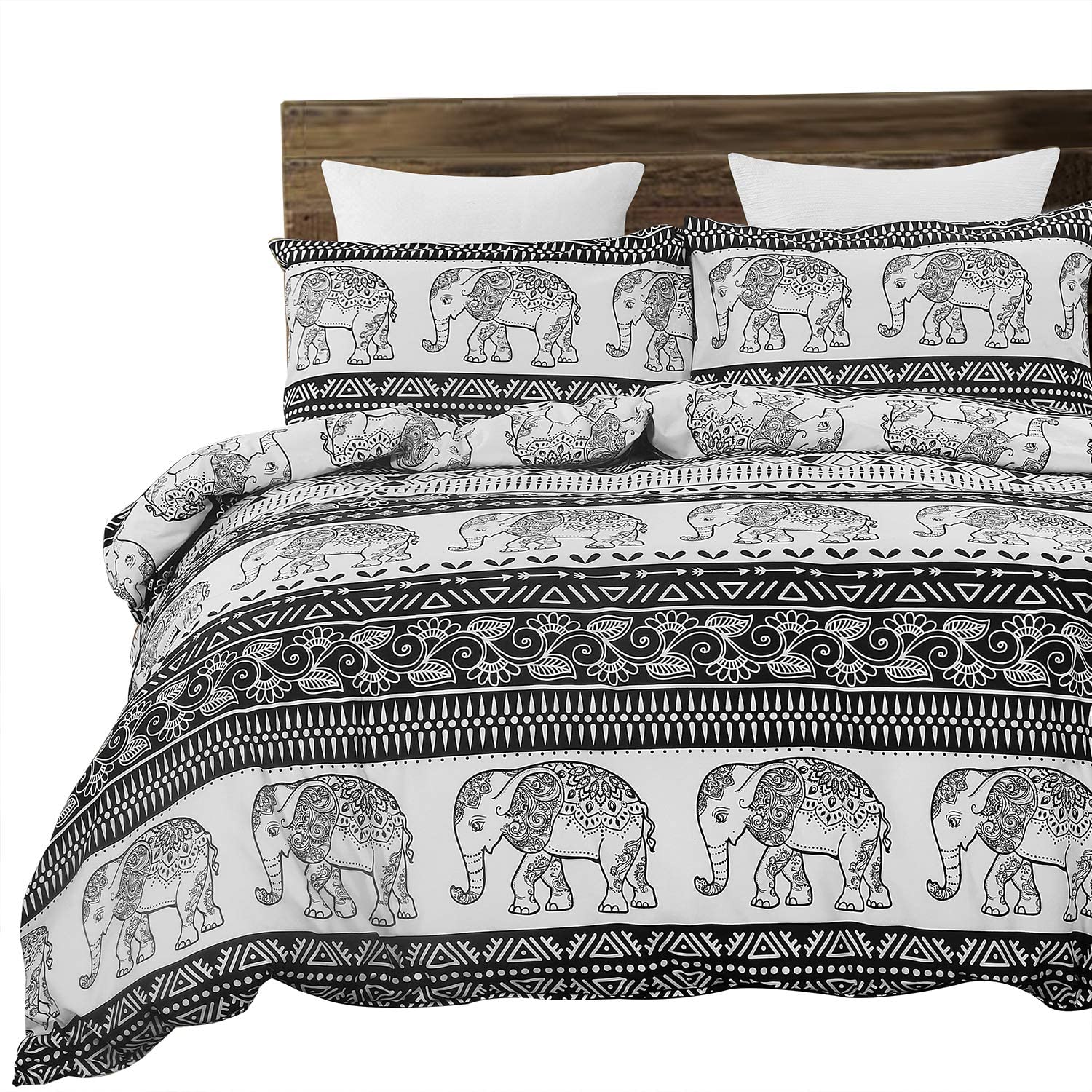 Price:$26.50 Soft Microfiber Duvet Cover Set, Boho Chic Elephant Print Pattern - King Size 3-Piece ( 1 Duvet Cover 2 Pillow Shams ) : Home & Kitchen