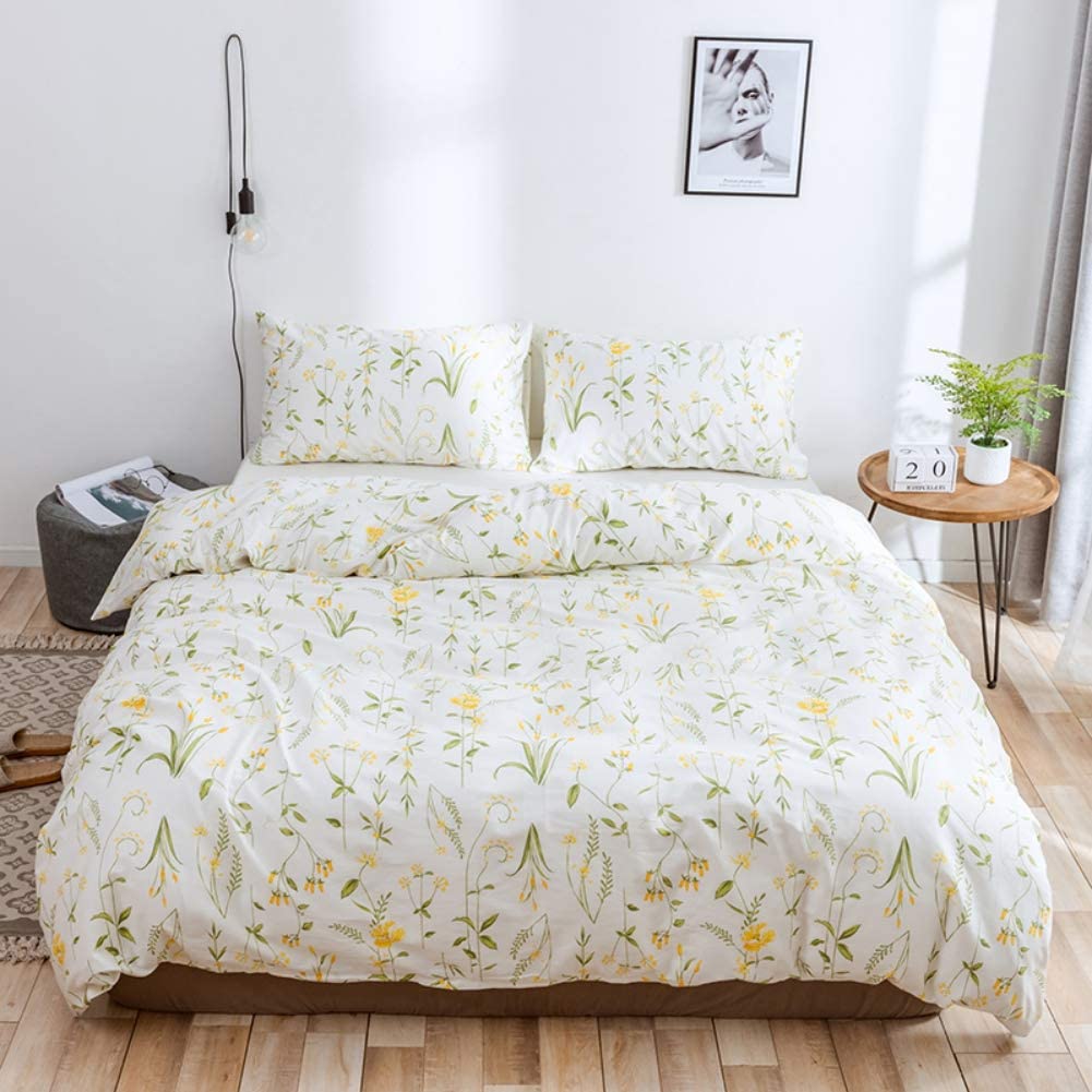 Price:$45.00 Comforter Cover Set, 100% Cotton Fabric with Soft Microfiber Fill Bedding Set, Yellow Flowers and Green Leaves Floral Garden Pattern Printed on White Duvet Cover (3pcs, King Size) : Home & Kitchen