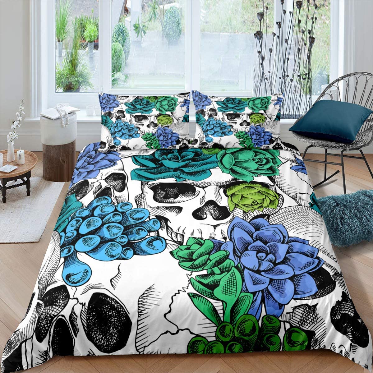 Price:$21.59 3 Pcs Duvet Cover Set King Size Skeleton Pattern Bedding Set Print Skull Rose Flowers Decor Horror Scary Comforter Cover with 2 Pillowcases Microfiber Gothic Bones Quilt Cover Zipper : Home & Kitchen