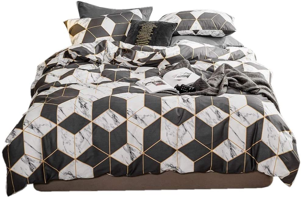 Price:$35.99 yre Marble Duvet Cover Twin,100% Soft Cotton Geometric Bedding Sets, Marble Design Geometric Gray and White Print, Comfy, Breathable with Zipper Closure, 4 Corner Ties (NO Comforter) : Home & Kitchen