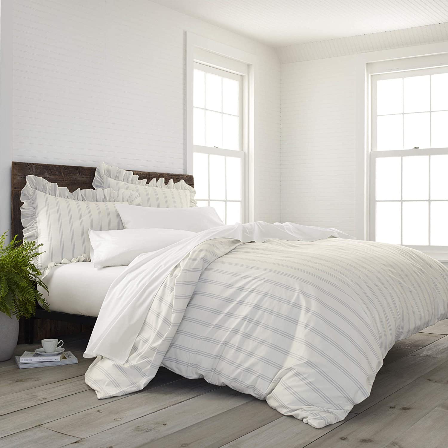 Price:$53.68 100% Organic Cotton Comfort Wash Brooke Duvet Cover Set, Twin, Gray : Home & Kitchen