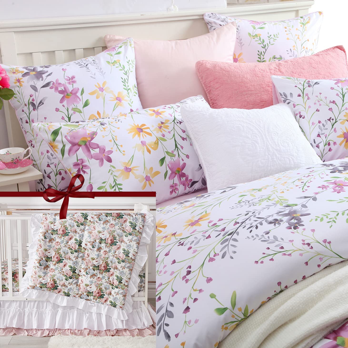 Price:$180.00 Bundle Blossom Pink Watercolor Floral Bedding Duvet Cover Set & Baby Nursery Crib Bedding Set, and Luxurious : Baby