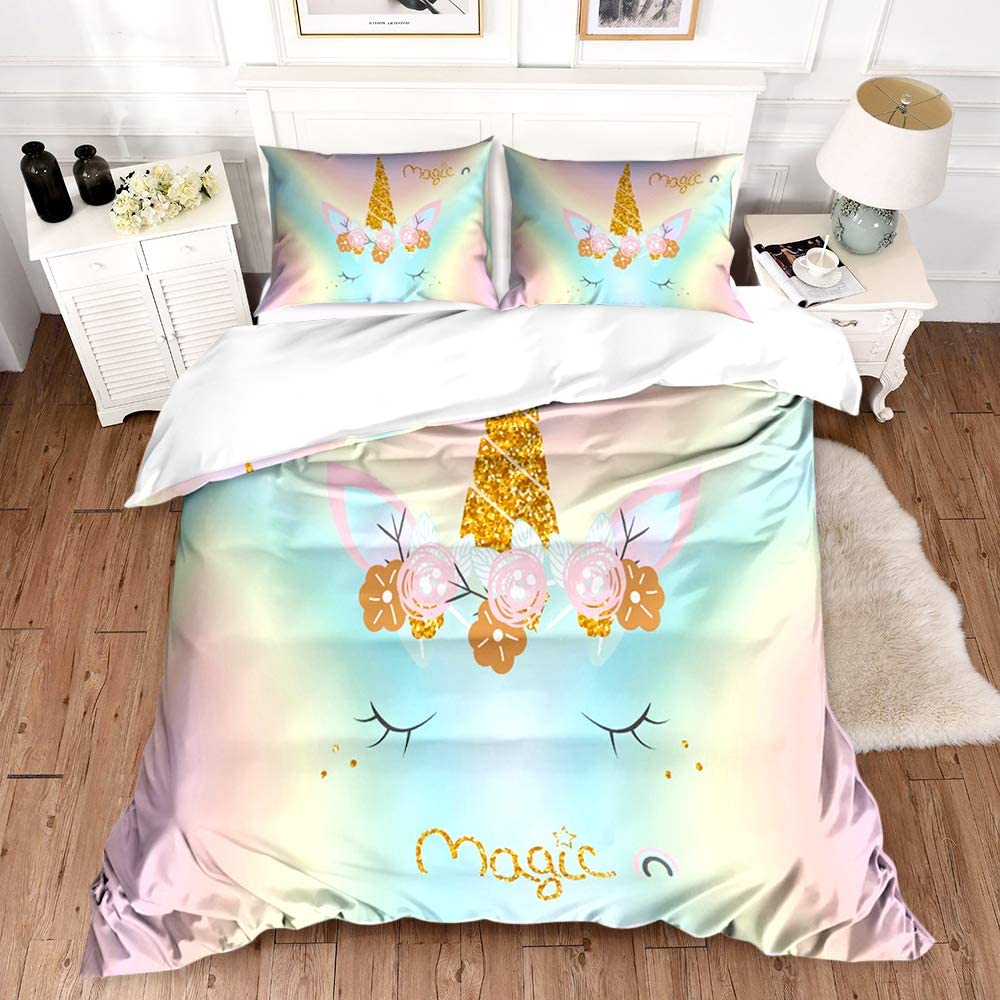 Price:$42.66 Unicorn Bedding Set Queen Size Pink Unicorn Comforter Set for Girls 3 Pieces Kids Duvet Cover Sets Gifts for Kids 1 x Duvet Cover and 2 x Pillowcases : Home & Kitchen