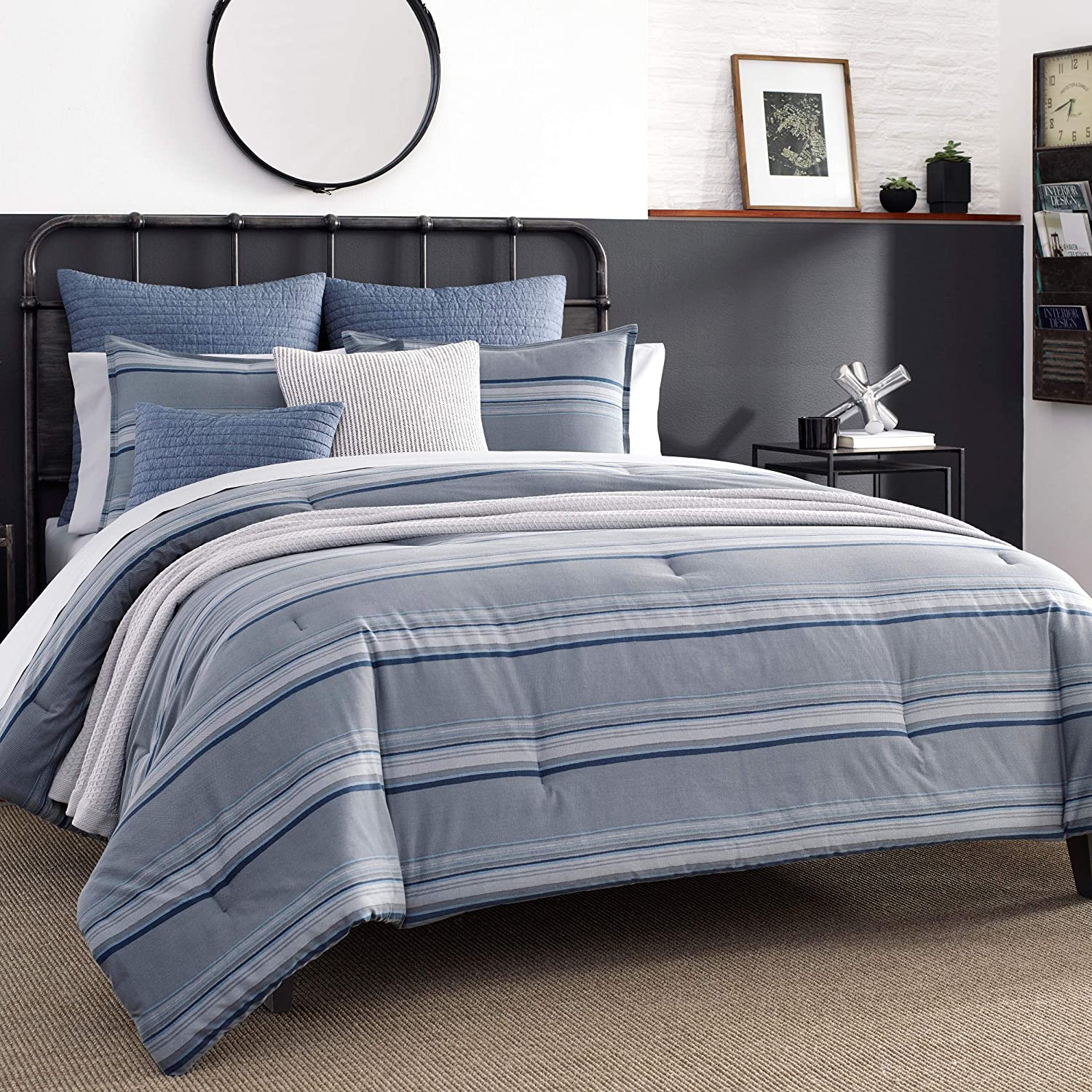 Price:$76.99 Home - Eastbury Collection - 100% Cotton Twill Reversible Striped Duvet Cover with Matching Sham(s), Pre-Washed for Extra Softness, King, Grey : Home & Kitchen