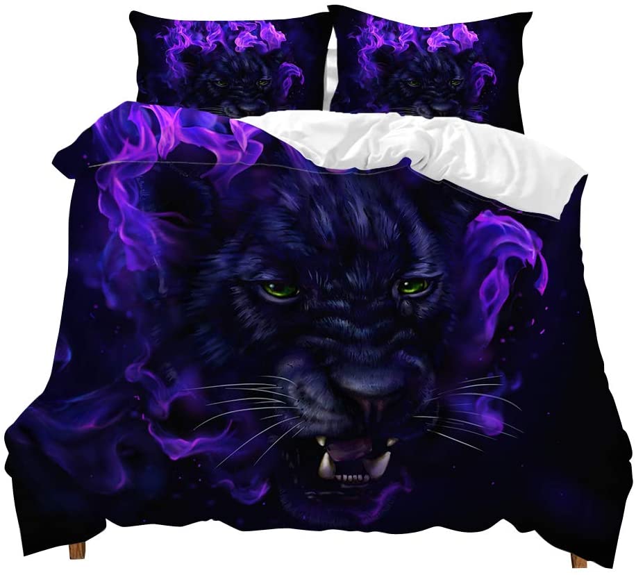 Price:$40.61 Jungle Jaguar Duvet Cover Set, 3D Leopard Head in Flames Bedlinen, Black Blue Lightweight Bedding Set. Included: Duvet Cover, Pillowcase(no Comforter Inside) (Queen) : Home & Kitchen