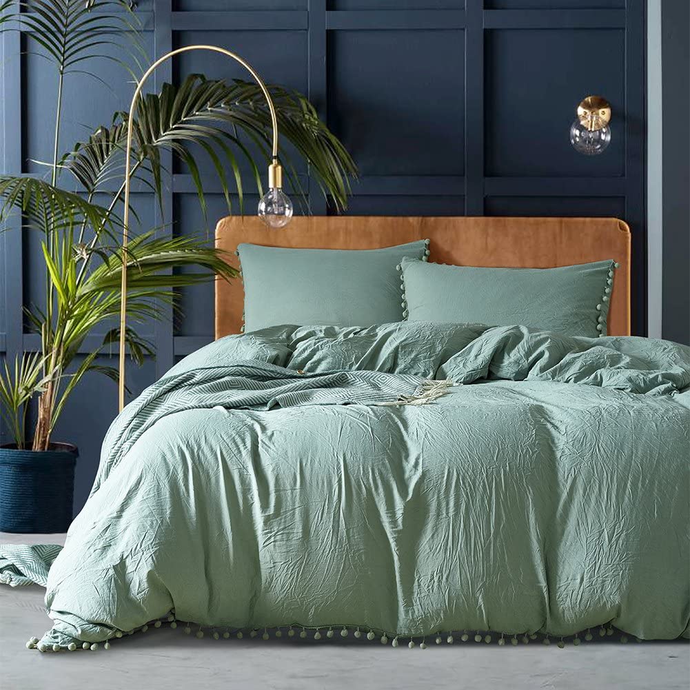 Price:$45.99 Luxury Quality Stone Washed Microfiber Green Duvet Cover Queen Size 3 Pcs Set (1 Duvet Cover, 2 Pillowcases) - Soft Comforter Cover Quilt Case - Solid Bedding : Home & Kitchen