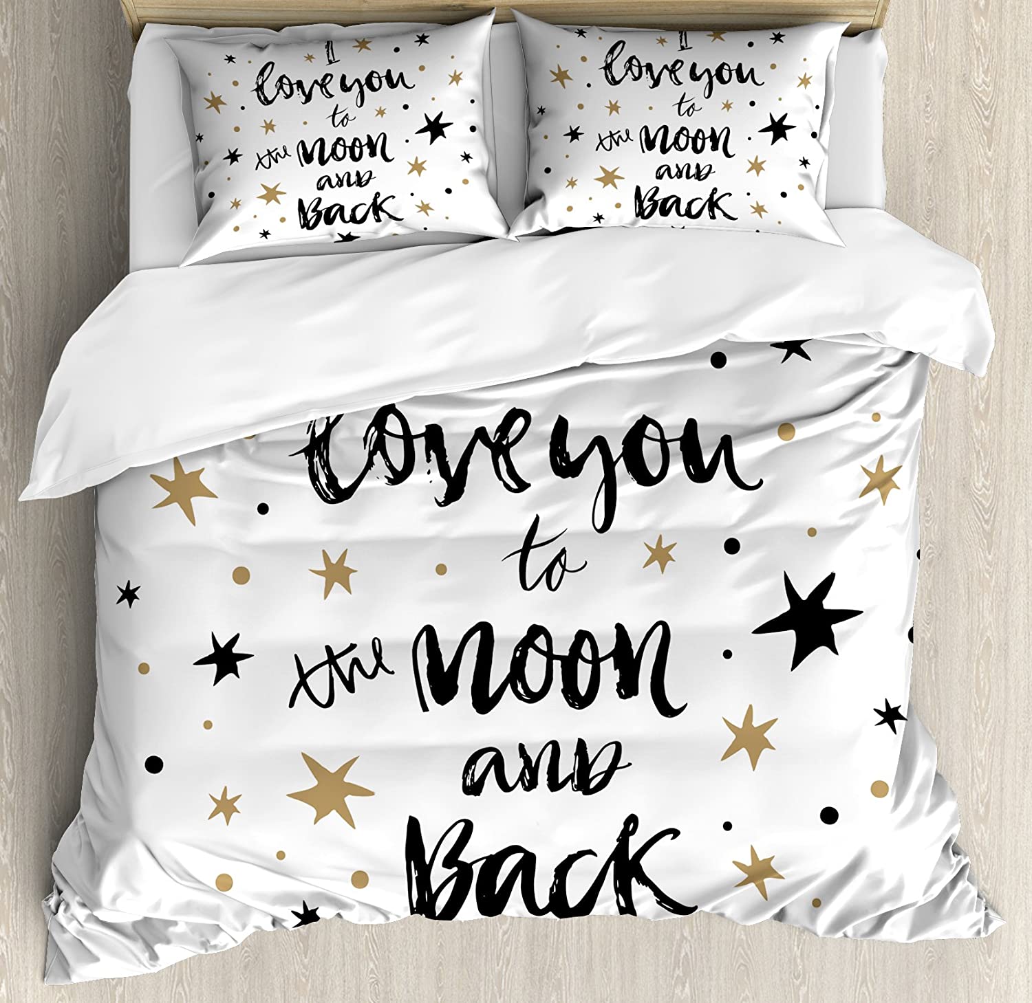 Price:$89.95 I Love You Duvet Cover Set, Hand Drawn I Love You to The Moon and Back Words with Stars Celebration Theme, Decorative 3 Piece Bedding Set with 2 Pillow Shams, King Size, Black Cocoa : Home & Kitchen