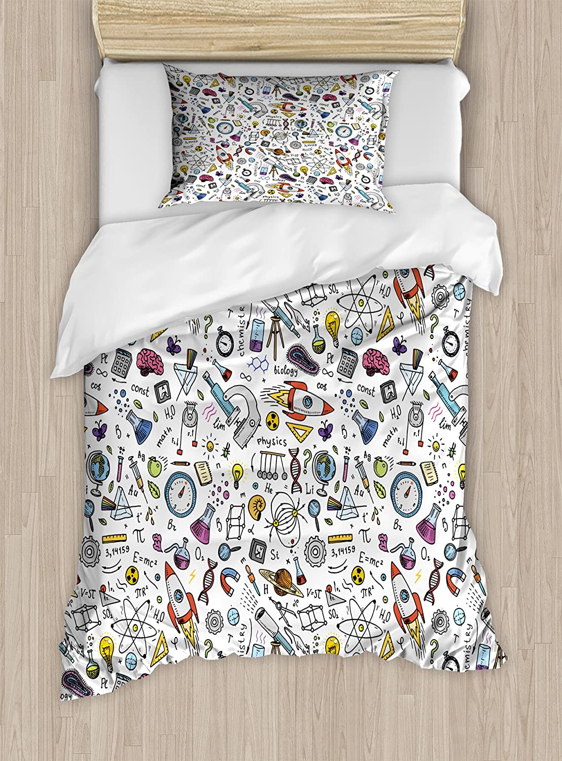 Price:$59.95 Science Duvet Cover Set, Science Pattern Formulas Laboratory Elements Physics Mathematics, Decorative 3 Piece Bedding Set with 2 Pillow Shams, California King, White Grey : Home & Kitchen