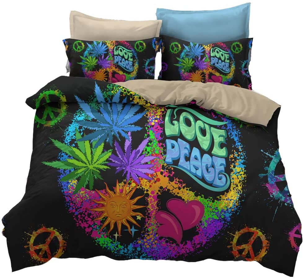 Price:$46.99 Psychedelic Black Rainbow Peace Sign Bedding,Boys Girls Watercolor Colorful Art Duvet Cover Set .Included:1 Duvet Cover,1 Pillowcase(no Comforter Inside)(Twin) : Home & Kitchen