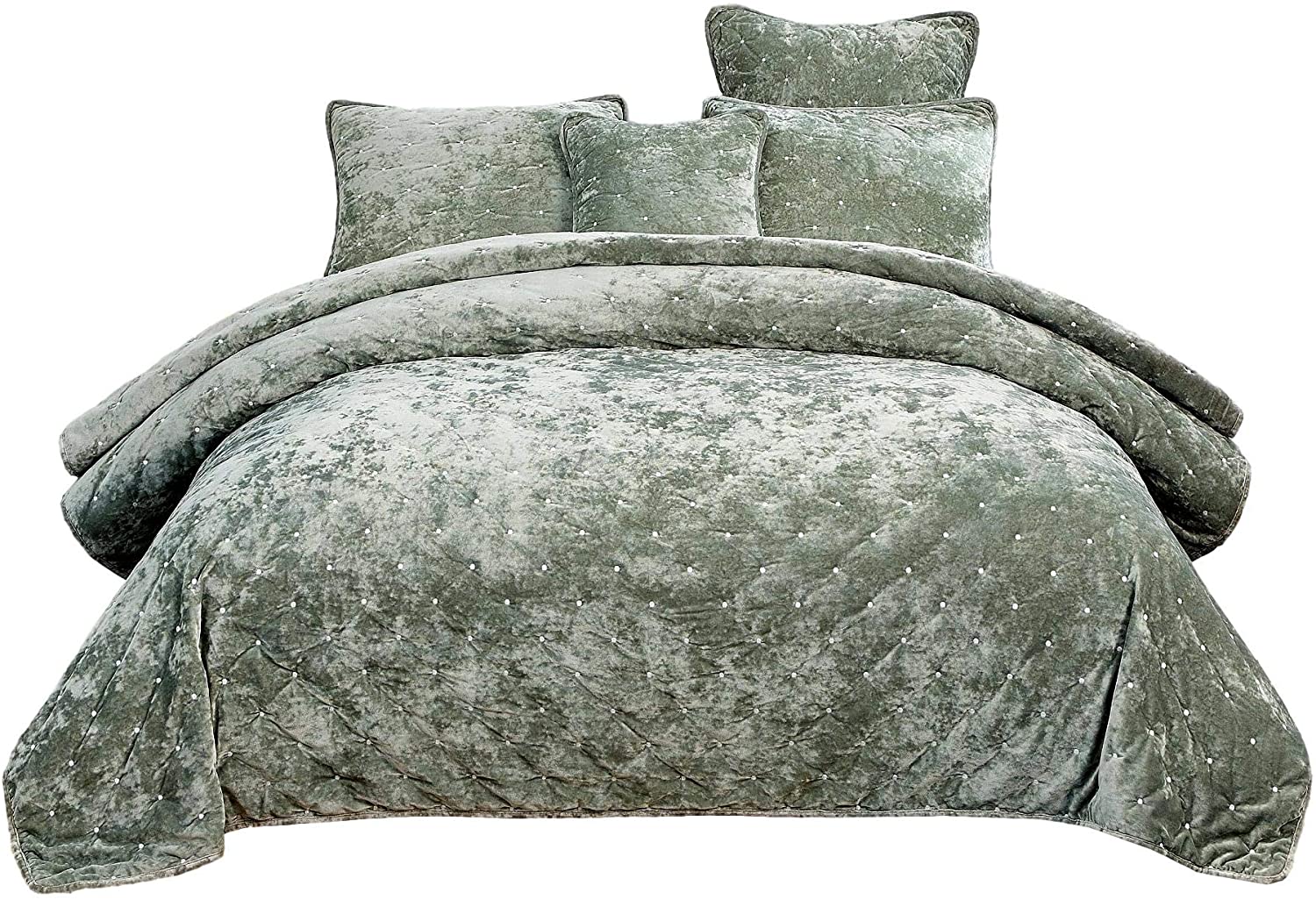 Price:$173.25 Velvet Dreams Luxurious Velveteen Velour Super Soft Plush Warm Cozy Diamond Tufted Polka Dot Quilted Coverlet Light Pastel Green Bedspread Set, California King : Home & Kitchen