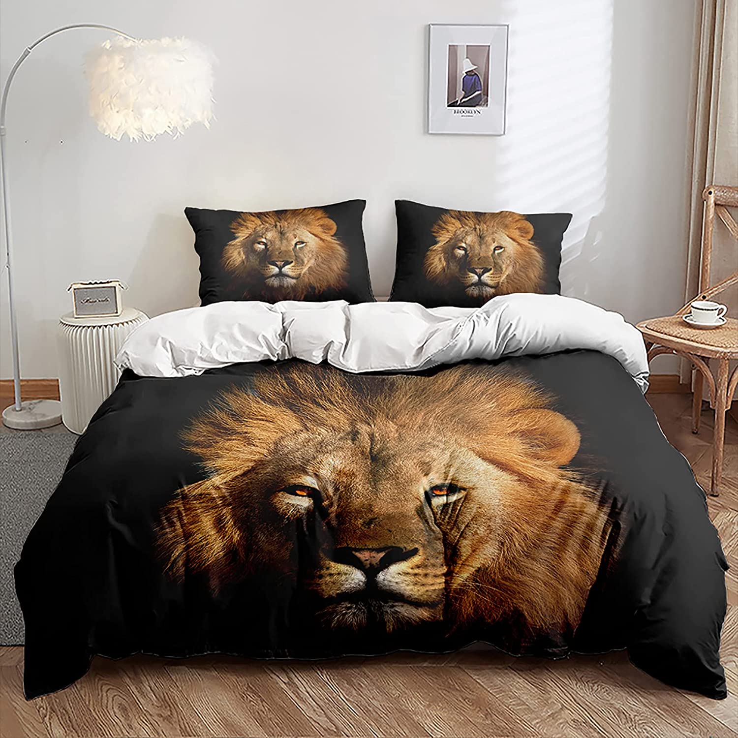 Price:$46.90 Lion Duvet Cover Set King Size,Safari Animal Print Bedding Sets,Animals Decor Comforter Cover,Cute Wildlife Hunting Quilt Cover with 2 Pillowcases for Kids Boys Girls Bedroom : Home & Kitchen