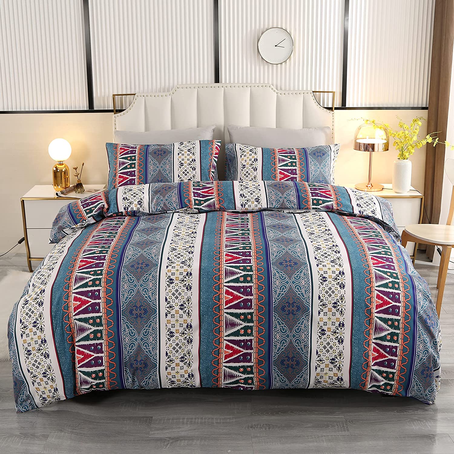 Price:$31.99 Bohemian Duvet Cover Set Queen Size 3 Pieces, Ultra Soft Microfiber Bedding Set Luxury Hotel Quality, Breathable Comforter Cover Set for All Seasons Includes 2 Pillow Shams, 90"x 104" : Home & Kitchen
