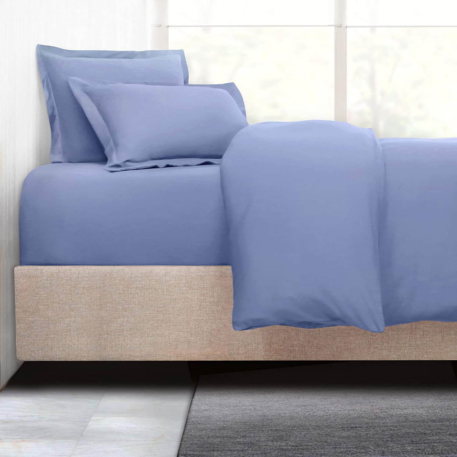 Price:$60.00 Duvet Cover with Fitted Sheet 4 Piece Set - Soft Double Brushed Microfiber Hotel Collection - Comforter Cover with Button Closure, Fitted Sheet, 2 Pillow Shams, Queen - Steel Blue : Home & Kitchen