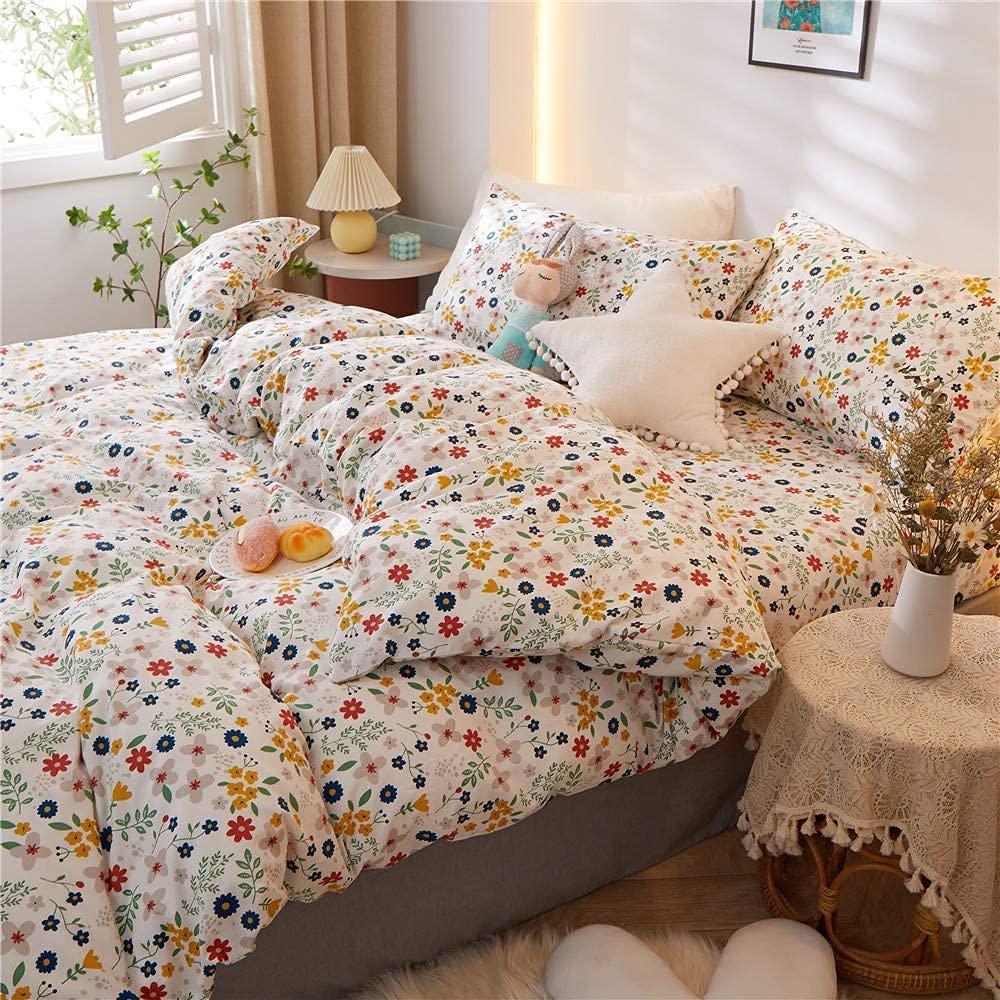 Price:$62.90 Floral Duvet Cover Kids Teens Bedroom Decor Little Wildflowers Cotton Comforter Cover Sets Women Girls Queen Size Reversible Floral Quilt Cover Set Comforter Protector Queen : Home & Kitchen