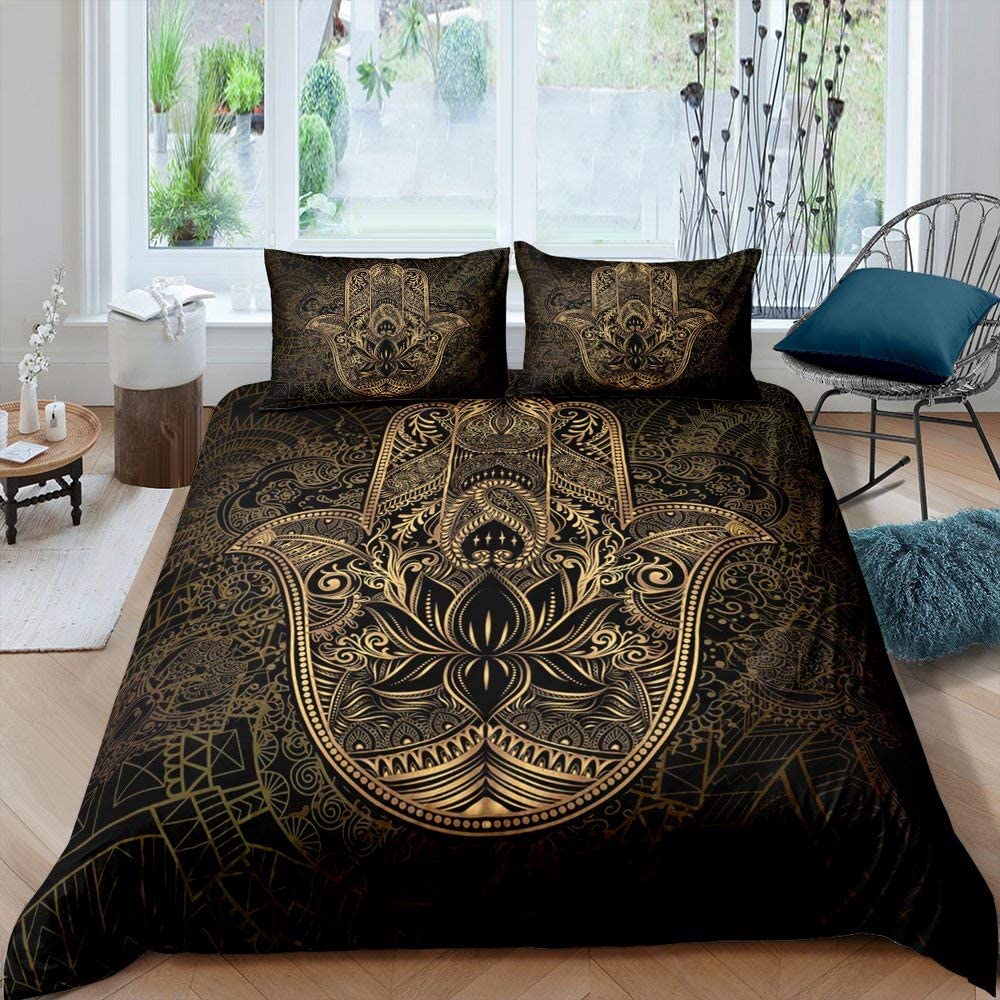 Price:$39.00 Gold Hamsa Hand Duvet Cover Set, Boho Chic Mandala Bedding Set Twin Size, Bohemian Hippie Comforter Cover Paisley Tribal Tie Dye Quilt Cover Luxury Lightweight Room Decor, Black Golden : Home & Kitchen