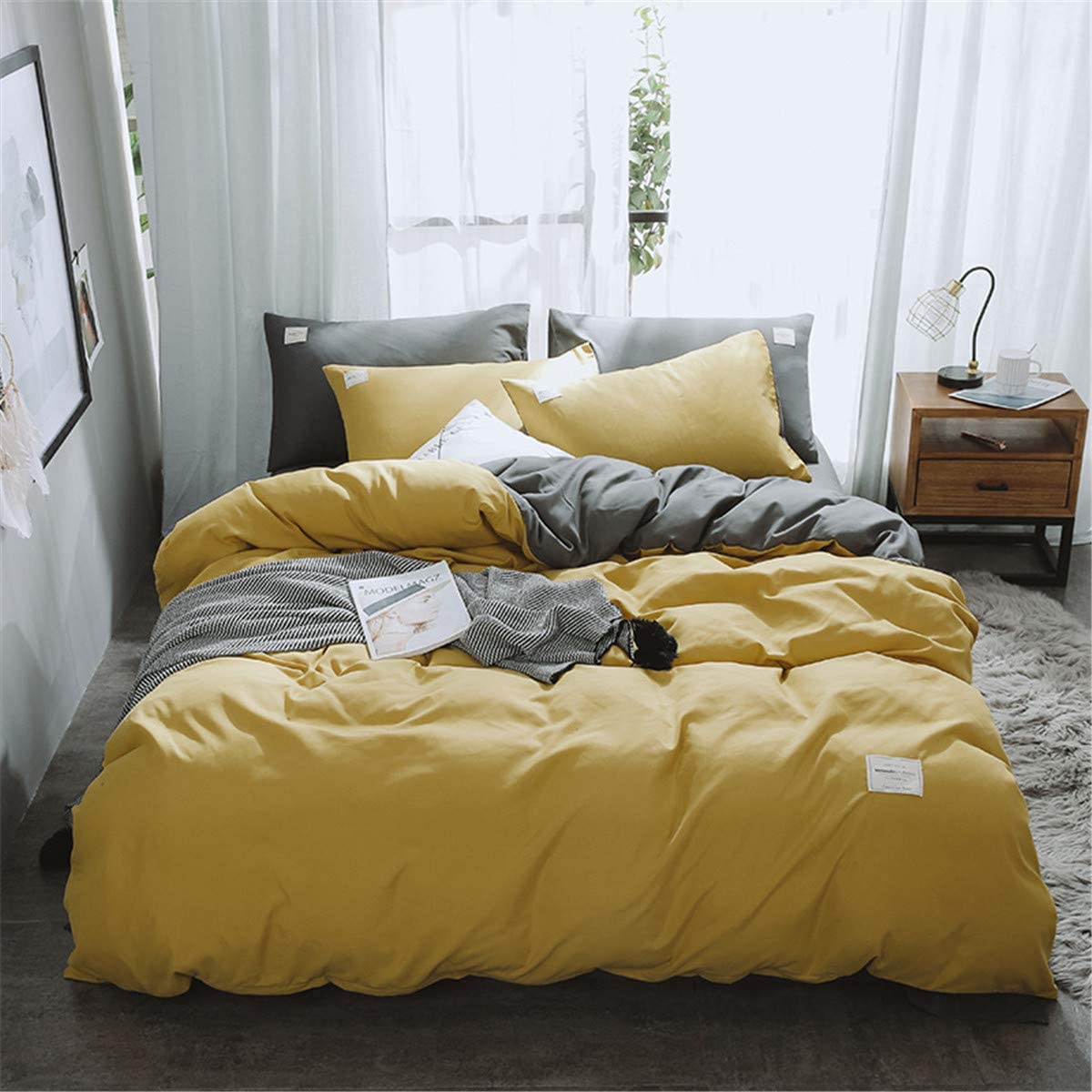 Price:$29.00 Yellow Duvet Cover Queen, Soft Comforter Cover Sets for Girls Women Teens 3 Pieces Bedding Set with 2 Pillowcases and 1 Duvet Cover(Yellow,Queen/Full) : Home & Kitchen