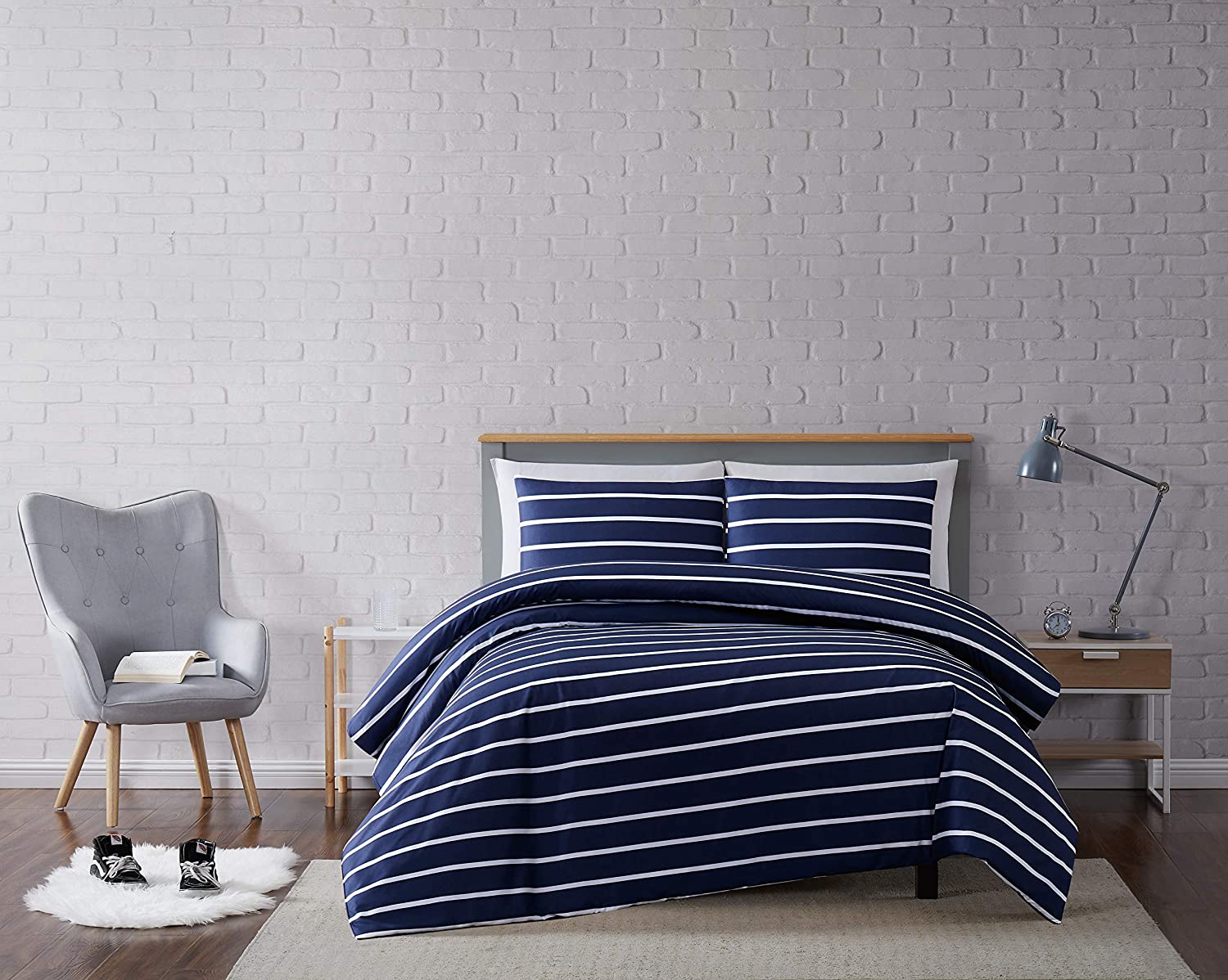 Price:$47.64 Soft Everyday Soft Maddow Stripe Duvet Set, King, Navy : Home & Kitchen