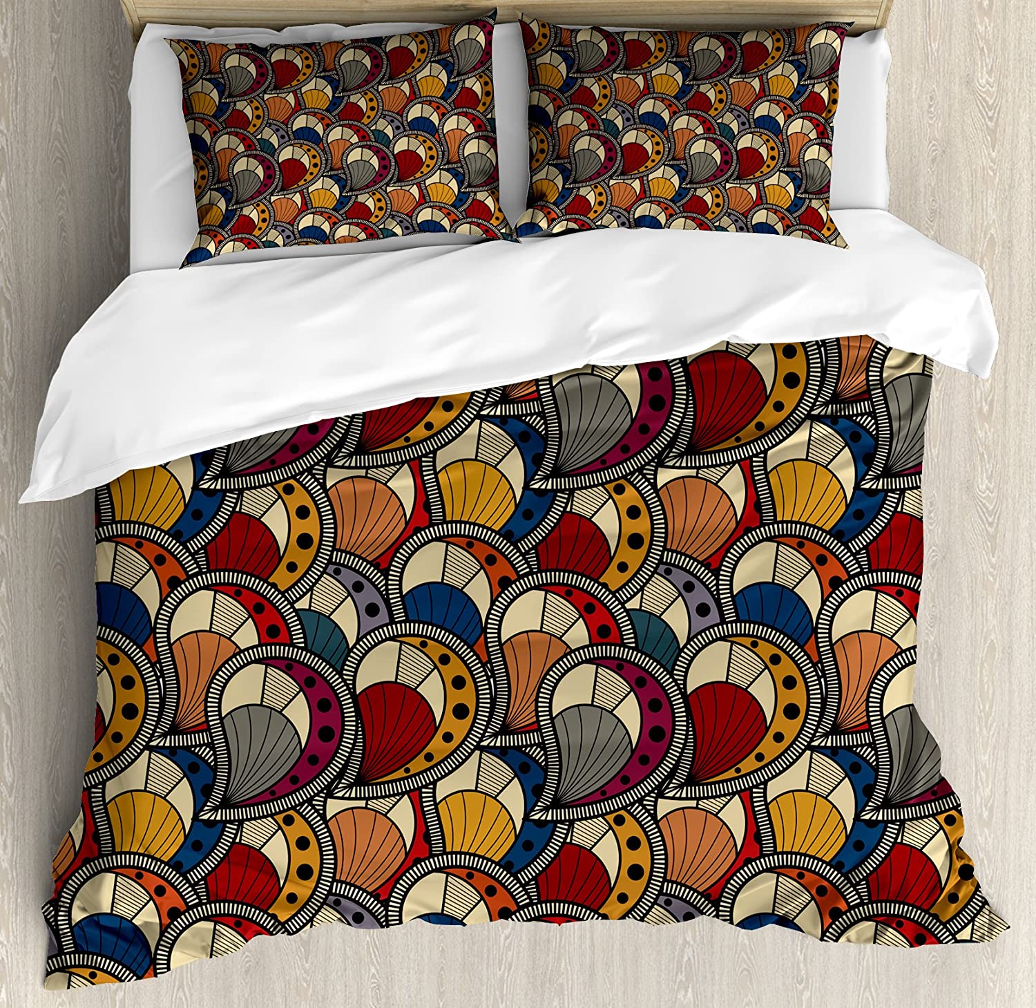 Price:$79.95 African Duvet Cover Set, Paisley Motifs with Geometric Design Dots and Lines Teardrop Shape with Curved Tip, Decorative 3 Piece Bedding Set with 2 Pillow Shams, Queen Size, Burgundy Mustard : Home & Kitchen
