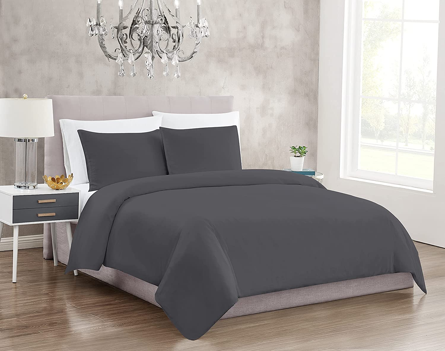 Price:$70.83 Siriano NY - 300 TC Twin 2 Piece Duvet and Pillowcase Set - Cotton Sateen Collection - Dark Grey : Home & Kitchen