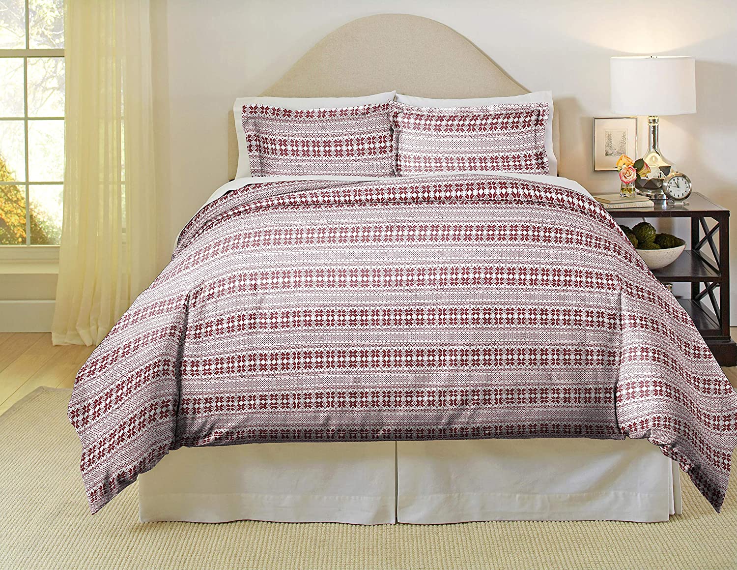 Price:$57.58 180 GSM Cotton Flannel Duvet Set - Full / Queen, Isle Flake, red : Home & Kitchen